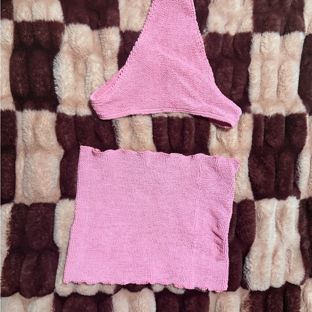 Free people x bond-eye crinkle Candy Pink Textured tube top/cheeky Bikini Set - Picture 5 of 5